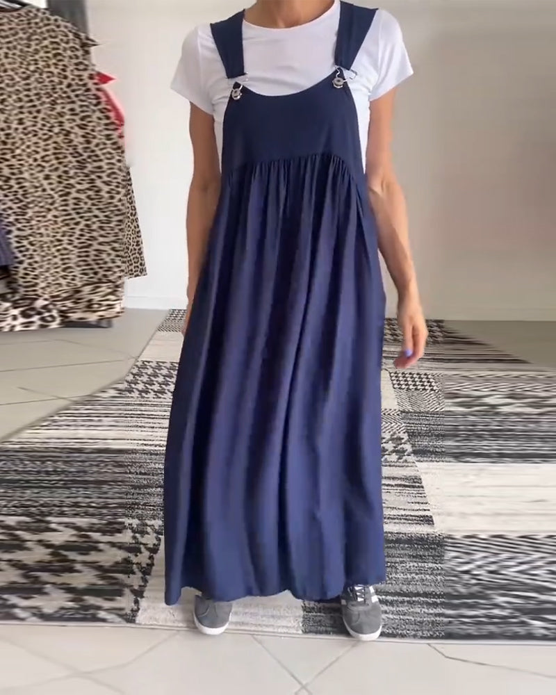 Lirra | Casual midi-overall, luchtige zomerjurk met spaghettibandjes