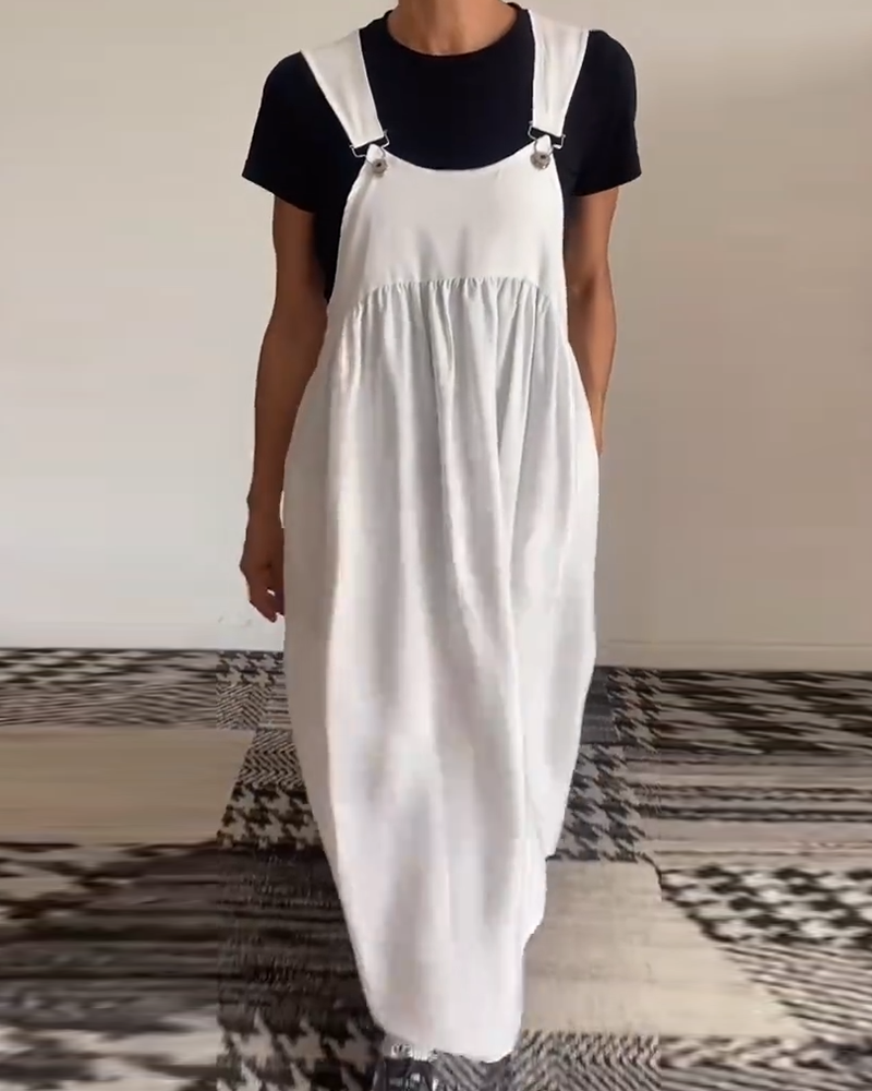 Lirra | Casual midi-overall, luchtige zomerjurk met spaghettibandjes