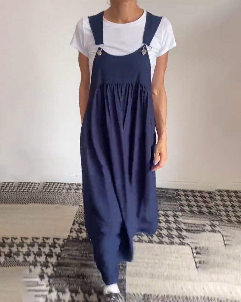 Lirra | Casual midi-overall, luchtige zomerjurk met spaghettibandjes
