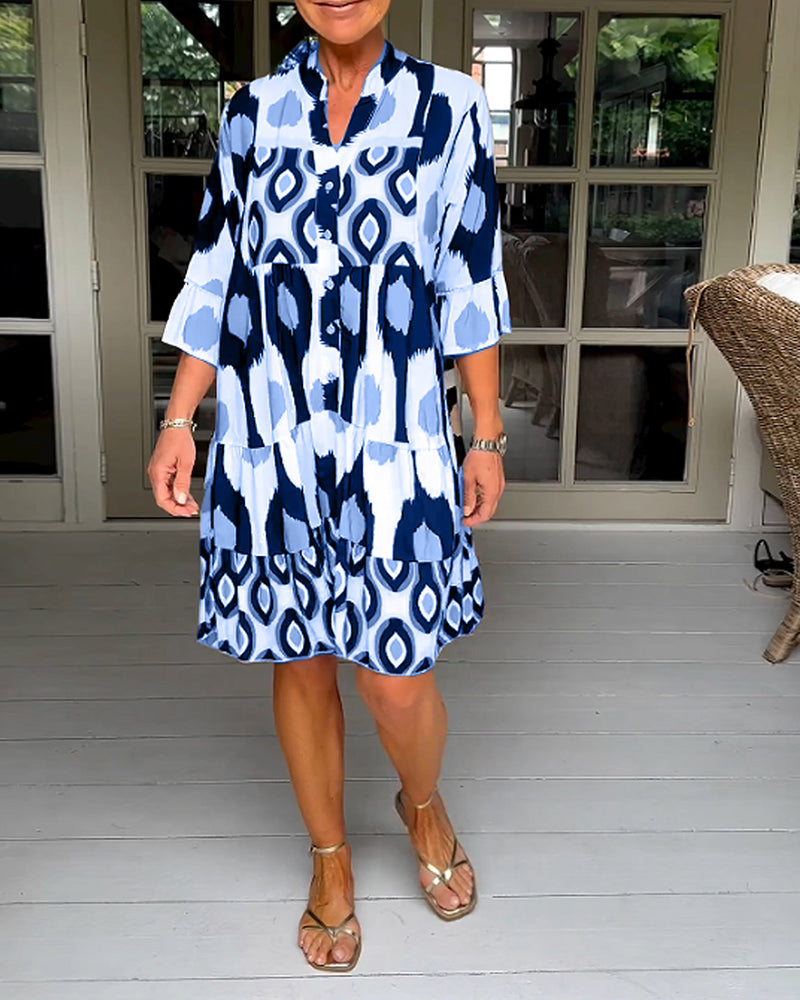 Haryelle | Boho midi-jurk voor dames – Halflange mouwen, zwierige casual zomerjurk