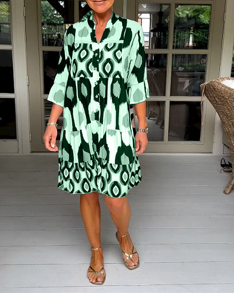 Haryelle | Boho midi-jurk voor dames – Halflange mouwen, zwierige casual zomerjurk