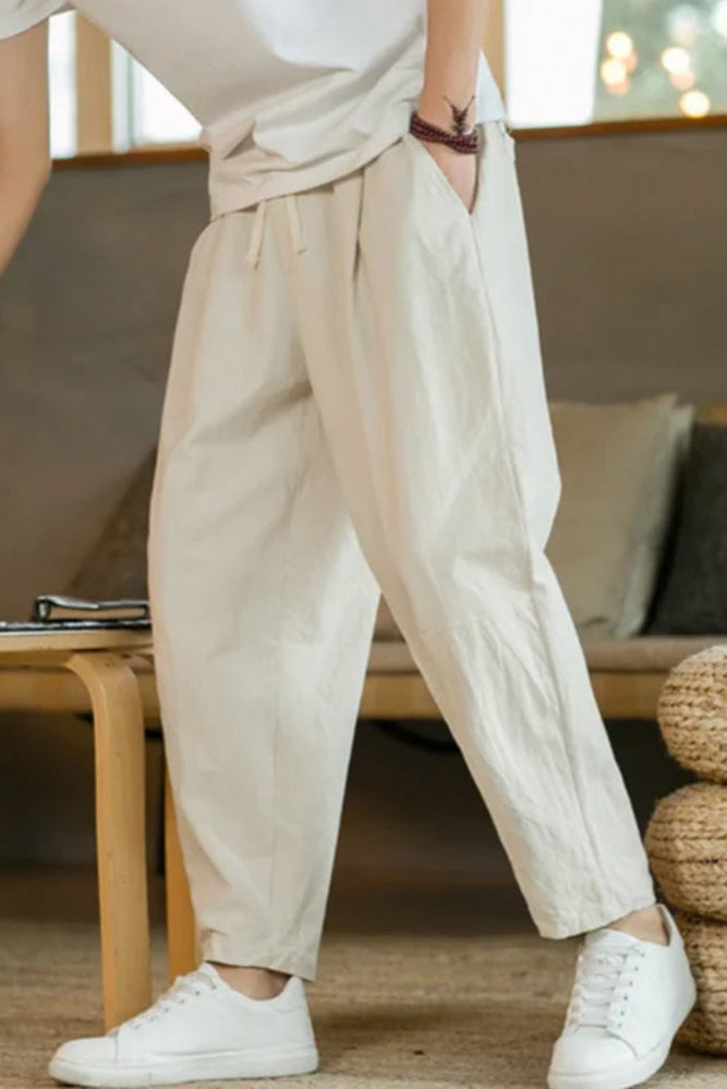 Yiorgos | Pantalon homme en coton respirant - Coupe décontractée, taille ajustable par cordon