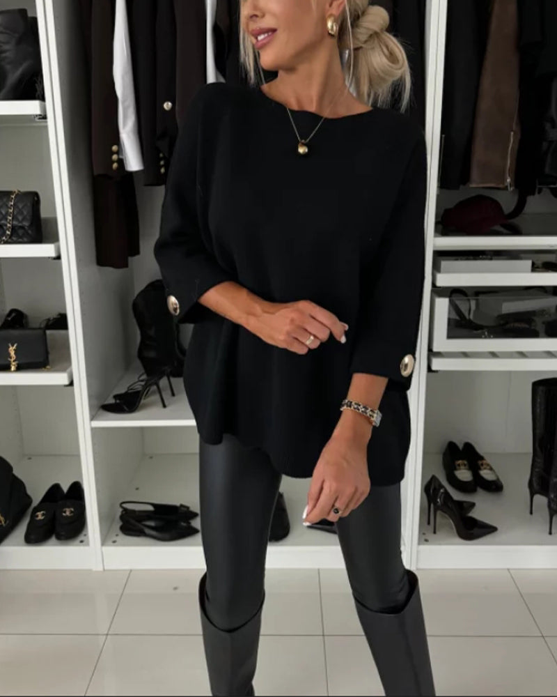 Estella | Haut en maille élégant pour femme – manches 3/4, coupe ample, décontracté et parfait pour le bureau