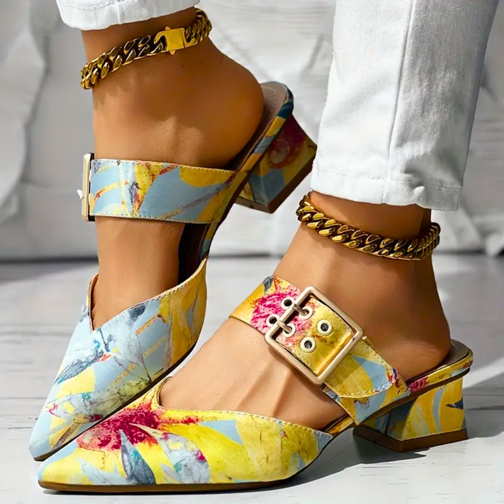 Anke | Sandales à talons carrés colorées pour femmes, bout pointu, à enfiler