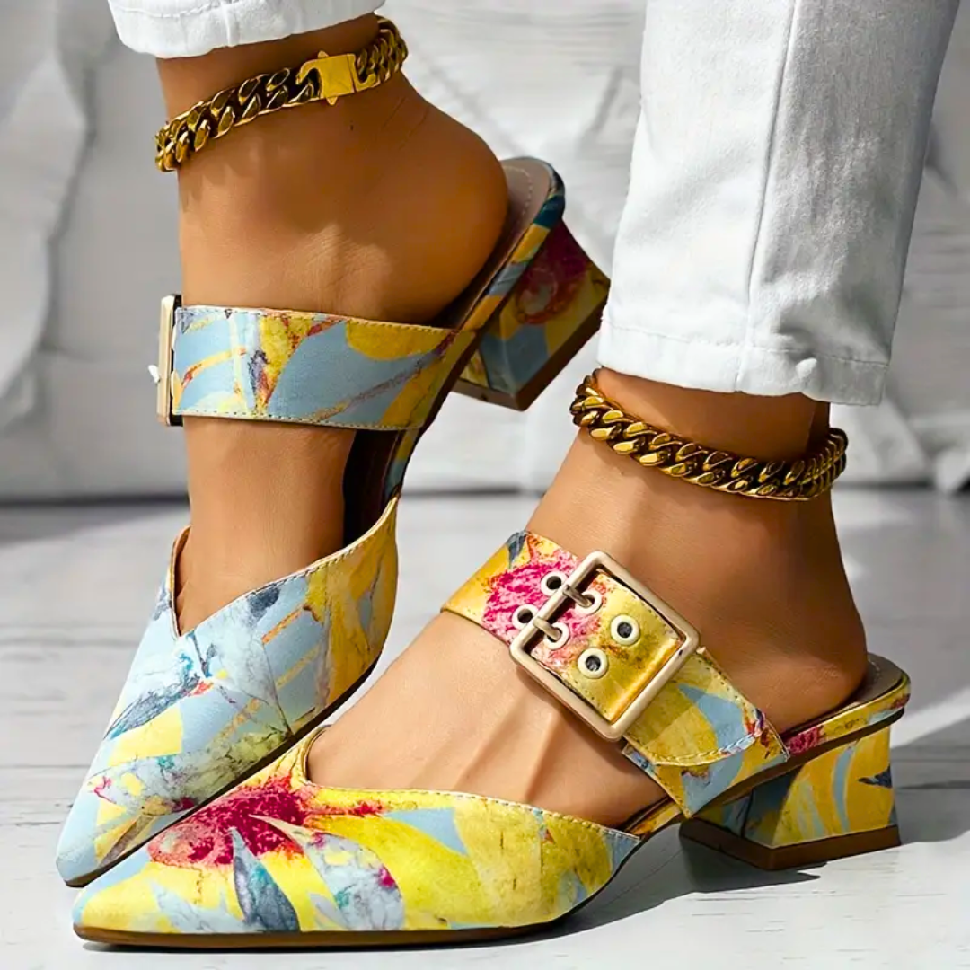 Anke | Sandales à talons carrés colorées pour femmes, bout pointu, à enfiler