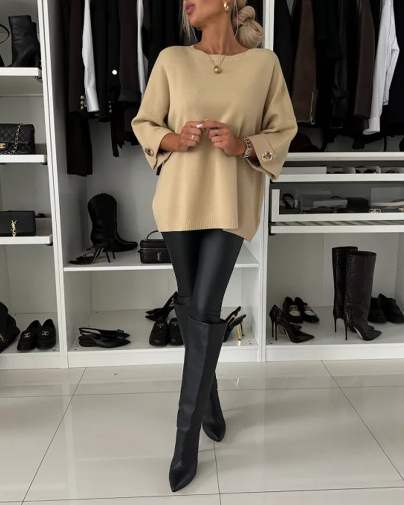 Estella | Elegantes Stricktop für Damen – 3/4-Ärmel, lockere Passform, lässig und bürotauglich