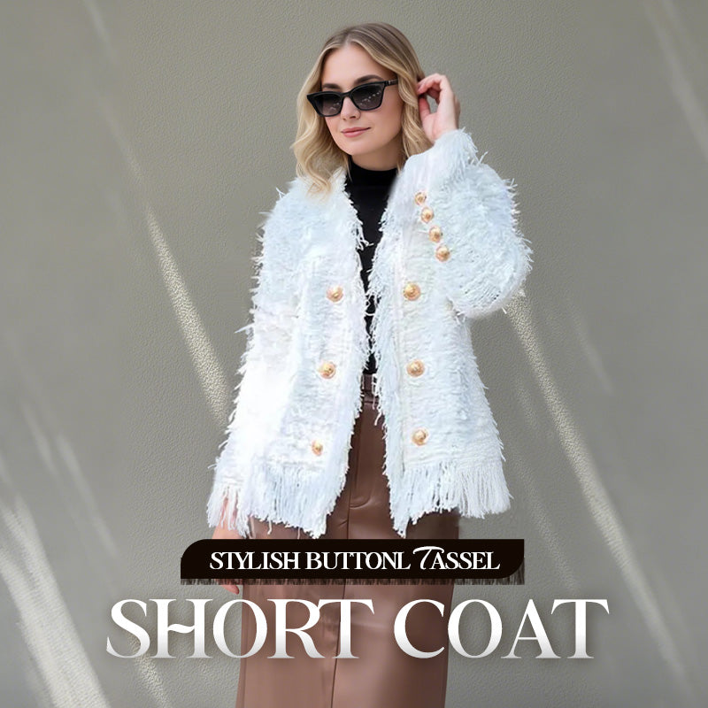 Aislynn | Manteau court à franges – Veste boutonnée chic, vêtement d'extérieur élégant