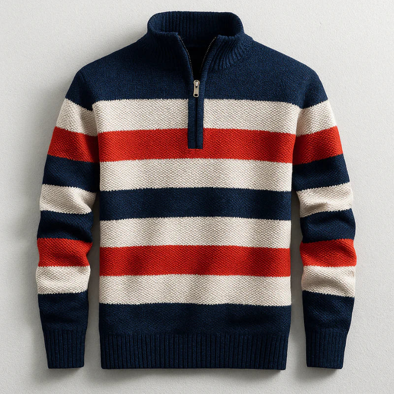 Fenris | Heren casual katoenen coltrui – gestreept patroon, lange mouwen, relaxte pasvorm