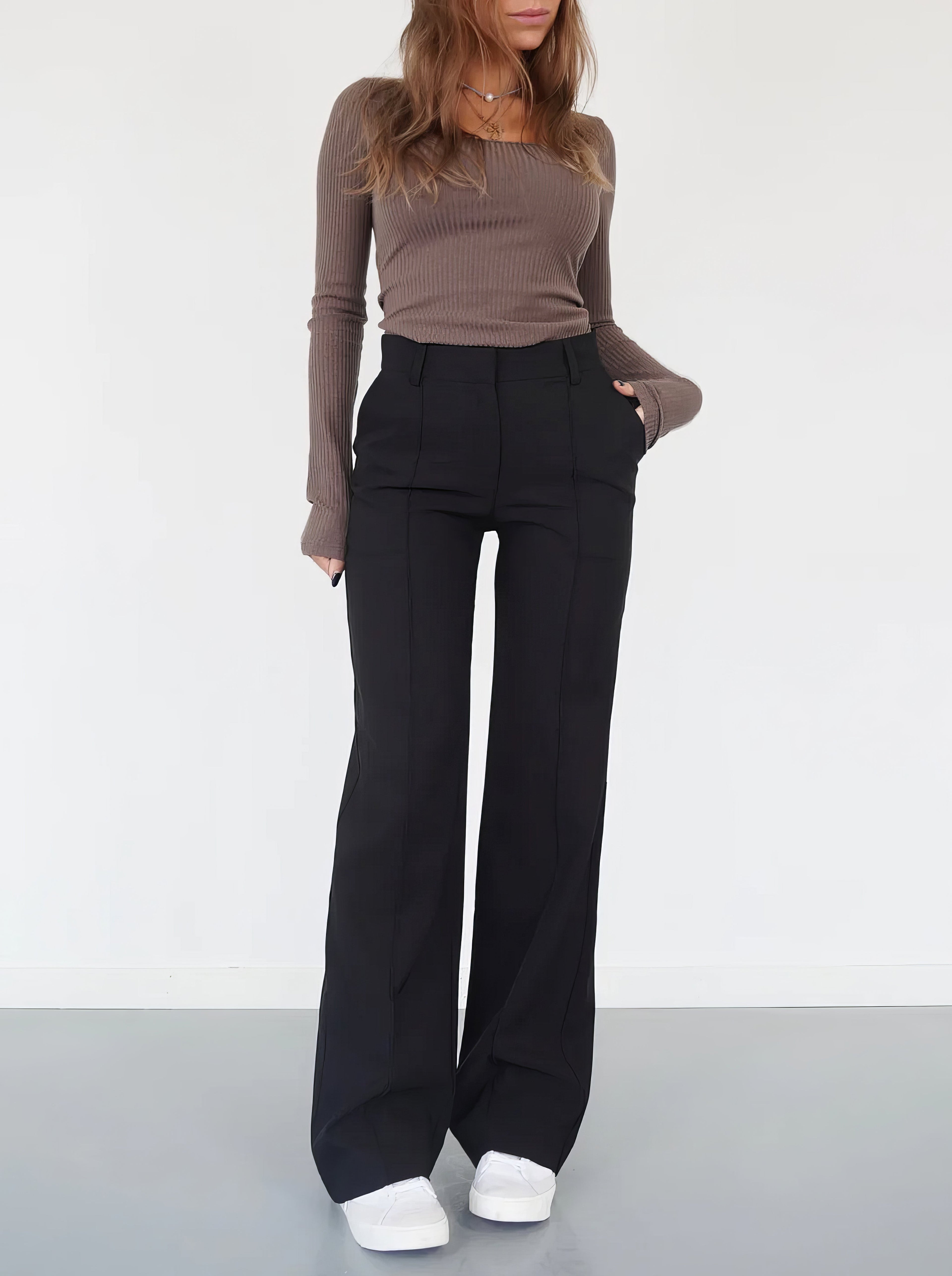 Atalina | Hoge taille broek met rechte pijpen voor dames – Casual & kantoorbroek