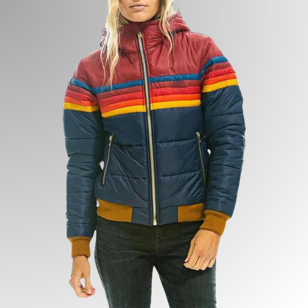 Veylanna | Damen-Steppjacke mit Kapuze, mehrfarbiger Wintermantel, leichte Daunenjacke