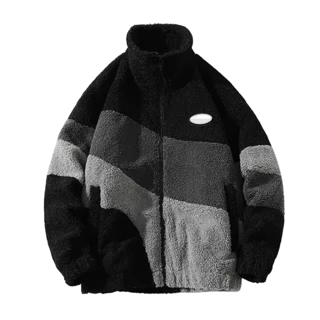 Bernhard | Warmer Teddy-Mantel für Herren mit Stehkragen, Fleecejacke, lässiger Wintermantel, zweifarbiges Design