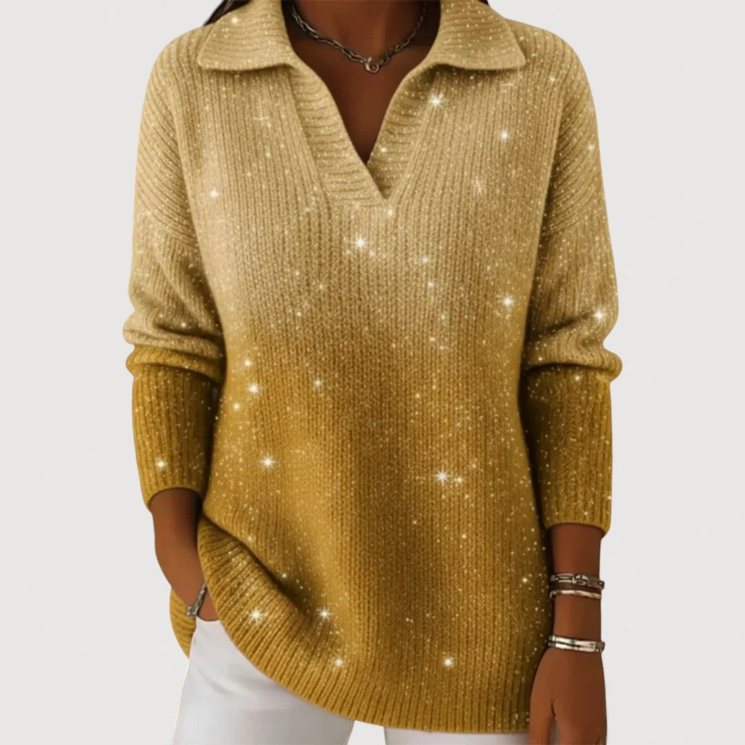 Vionara | Luminous Sparkle gebreide polojumper, relaxed fit trui met lange mouwen