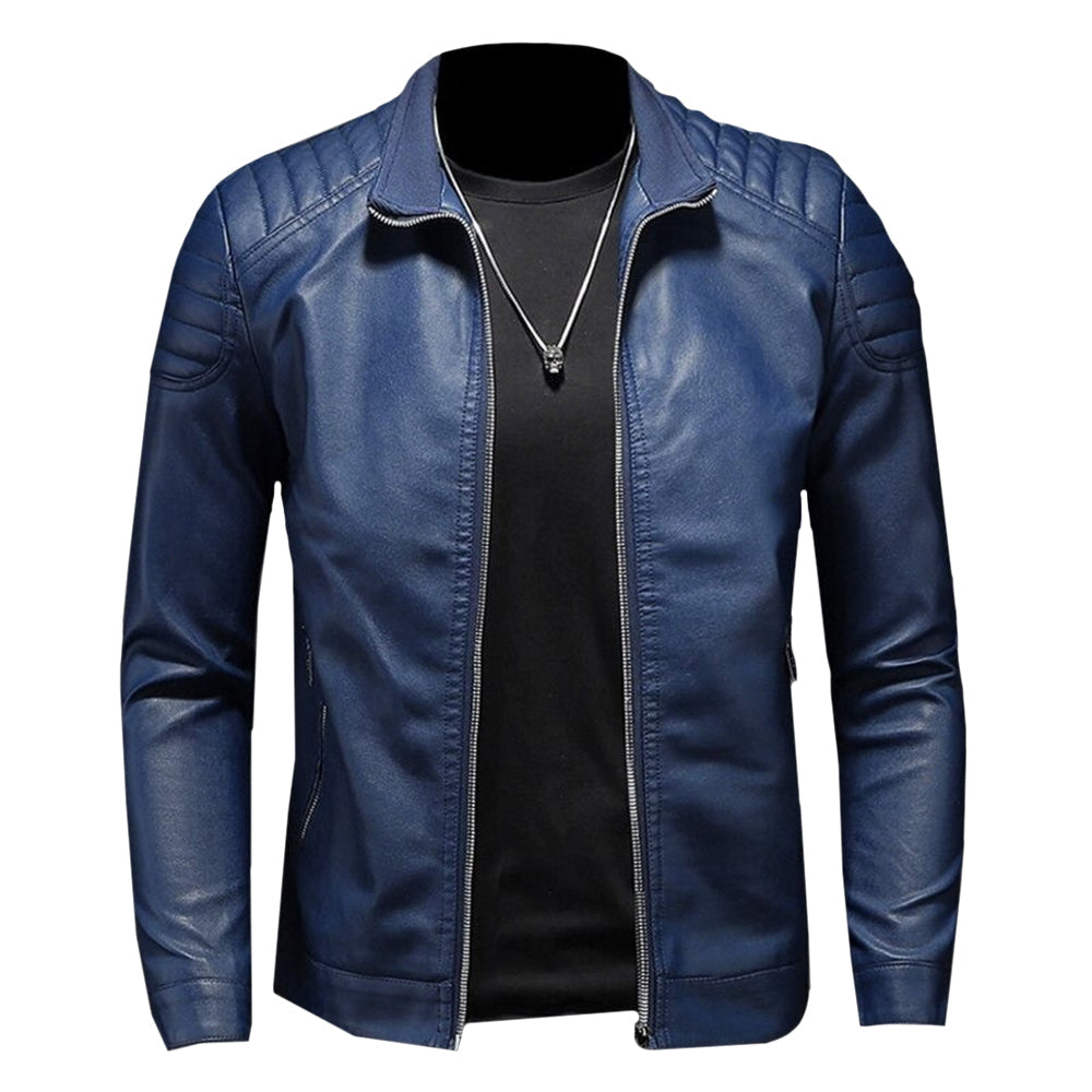 Nyvenor | Veste en cuir pour homme - Fermeture éclair, col montant, style motard, coupe ajustée