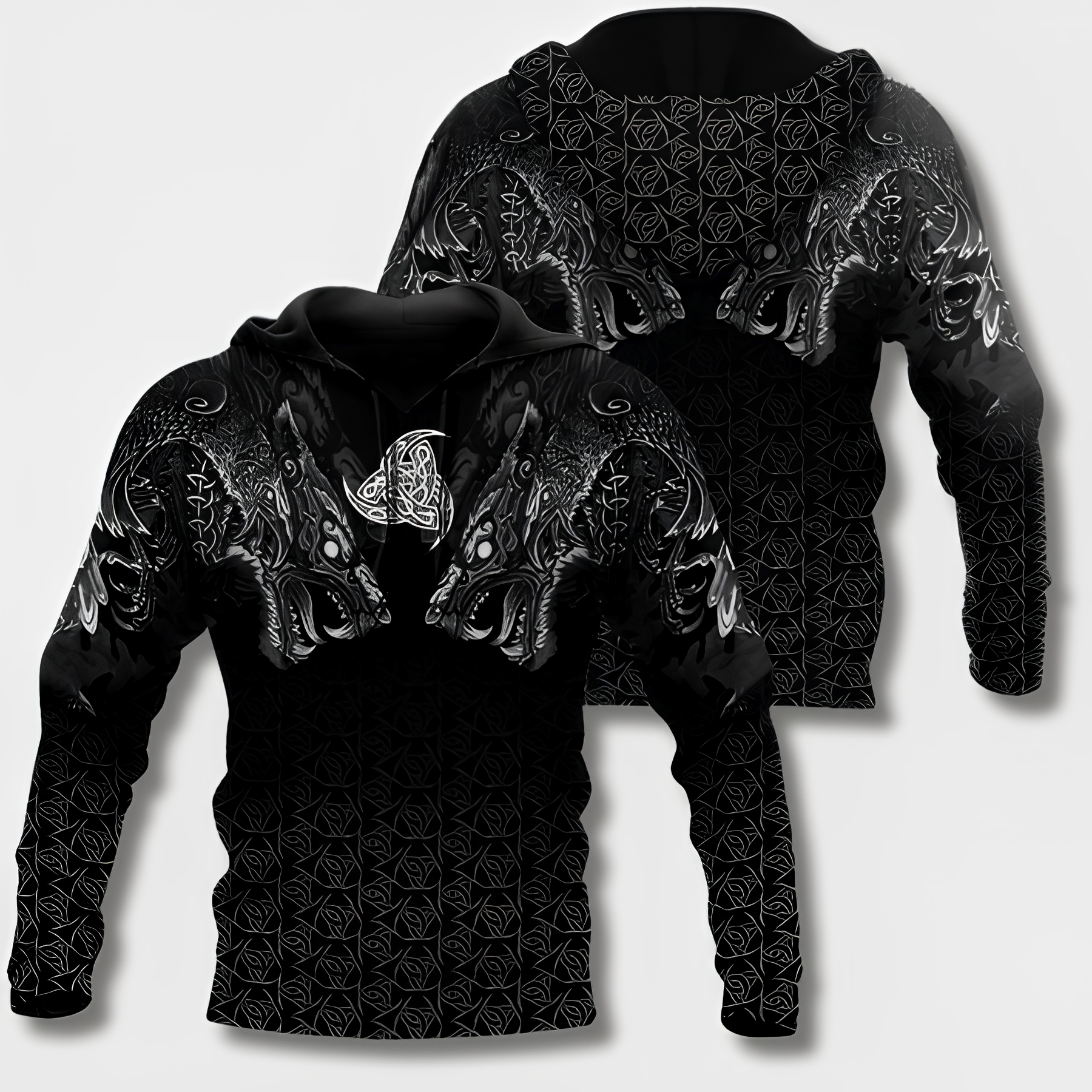 Jovanovic | Sweat à capuche Warrior Viking Tribal pour homme – Sweat imprimé, style streetwear décontracté