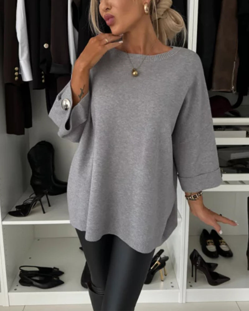 Estella | Elegantes Stricktop für Damen – 3/4-Ärmel, lockere Passform, lässig und bürotauglich
