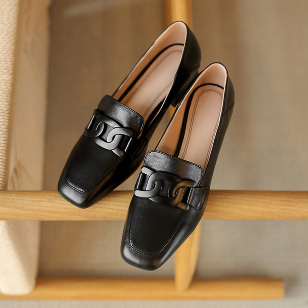 Evrynth | Dames leren loafers - Elegant gespdesign, dikke hakken