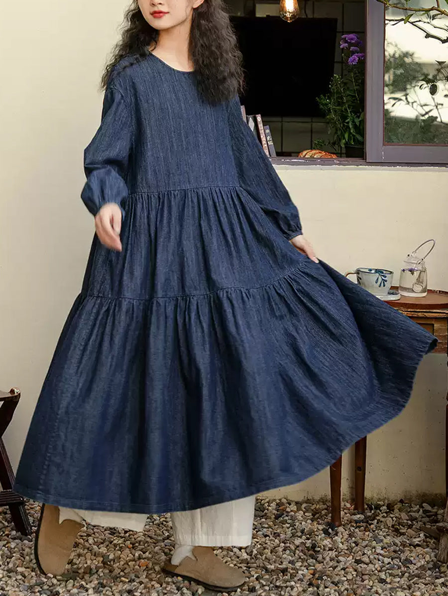 Melvoria | Denimjurk in grote maten – Lentejurk met ronde hals voor dames