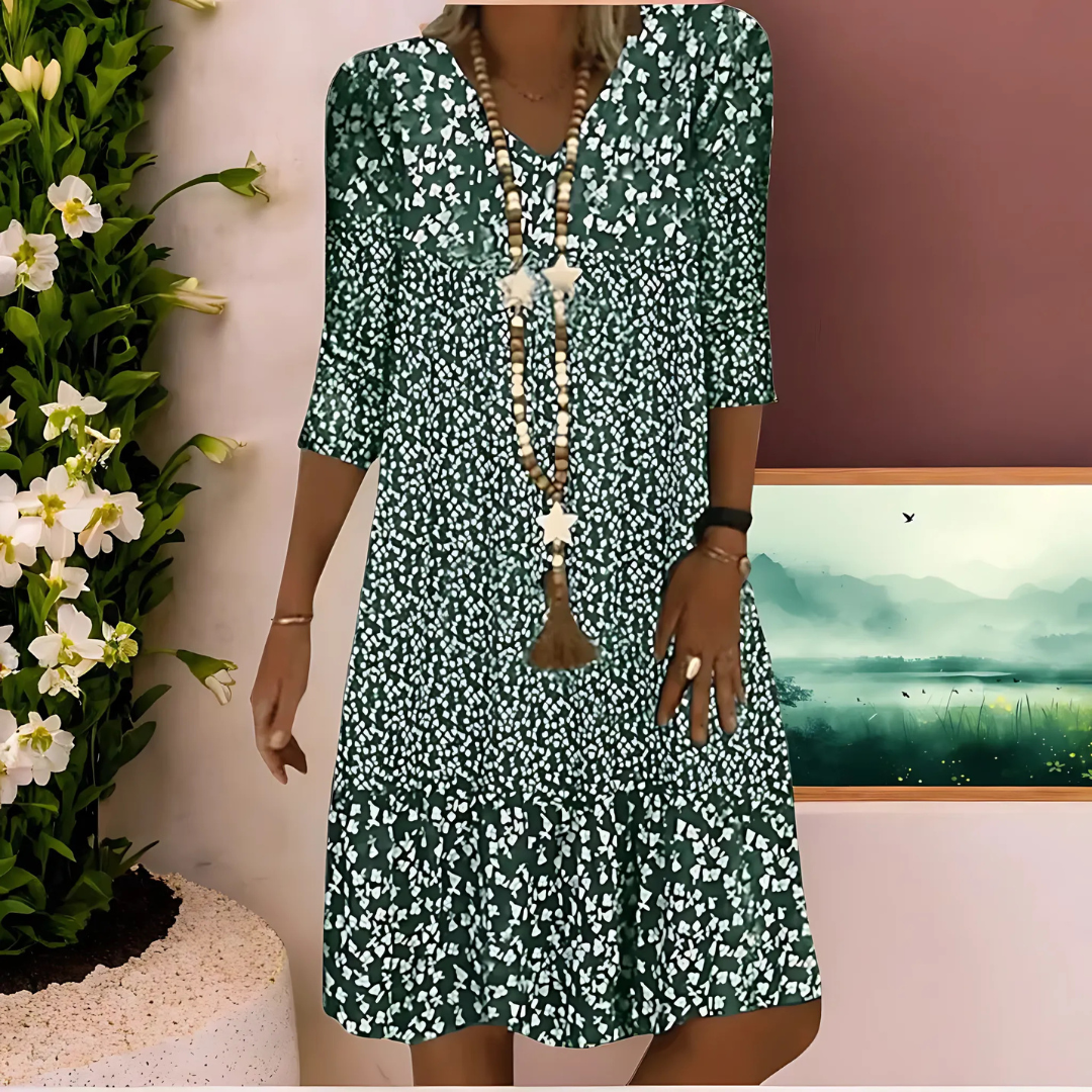 Zorvella | Casual Zomerjurk voor Dames – Midi Jurk met 3/4 Mouwen, Lichtgewicht en Geschikt