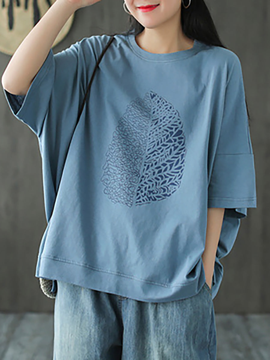 Noctira | Zomer-T-shirt met halflange mouwen en bladerenprint voor dames