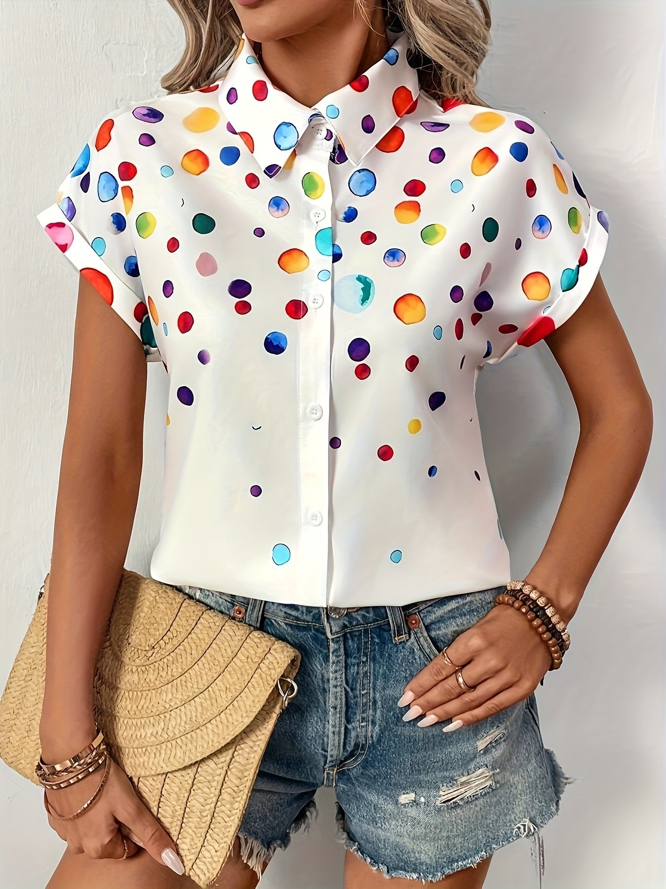 Lunea | Damesblouse met stippen – Kleurrijk overhemd met knopen