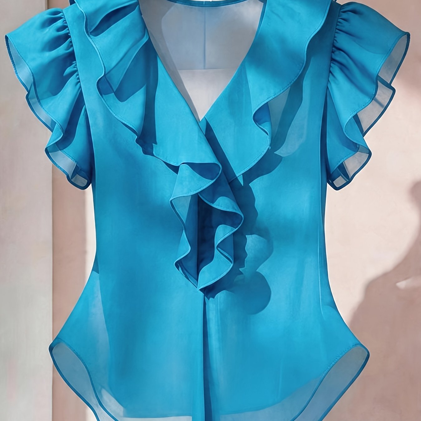 Emia | Dames chiffon blouse met ruches en korte mouwen – Franse stijl top, elegante lichte casual blouse
