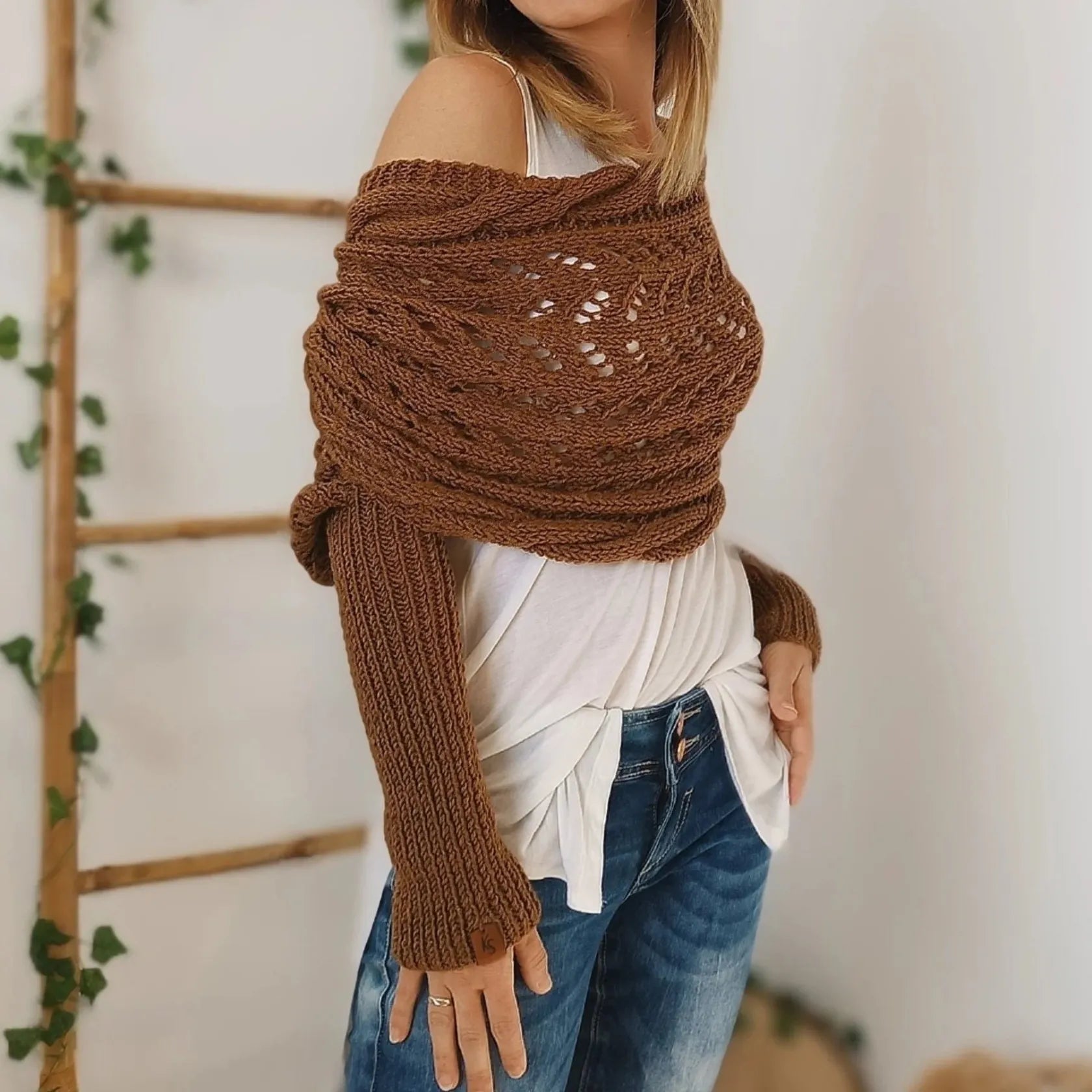 Winifred | Châle tricoté pour femme – Écharpe tricotée oversize confortable pour l'automne et l'hiver