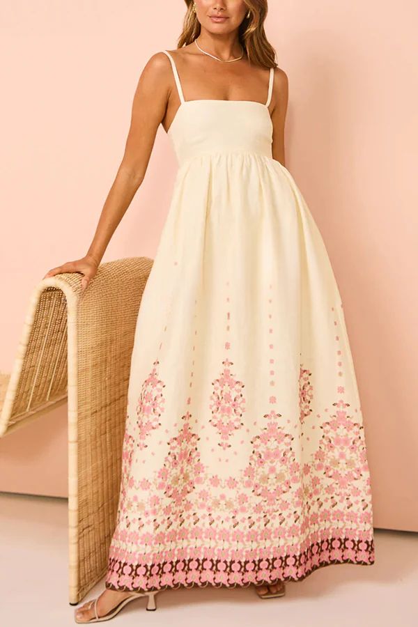 Jirelle | Dames maxi-jurk van linnenmix met bloemenprint