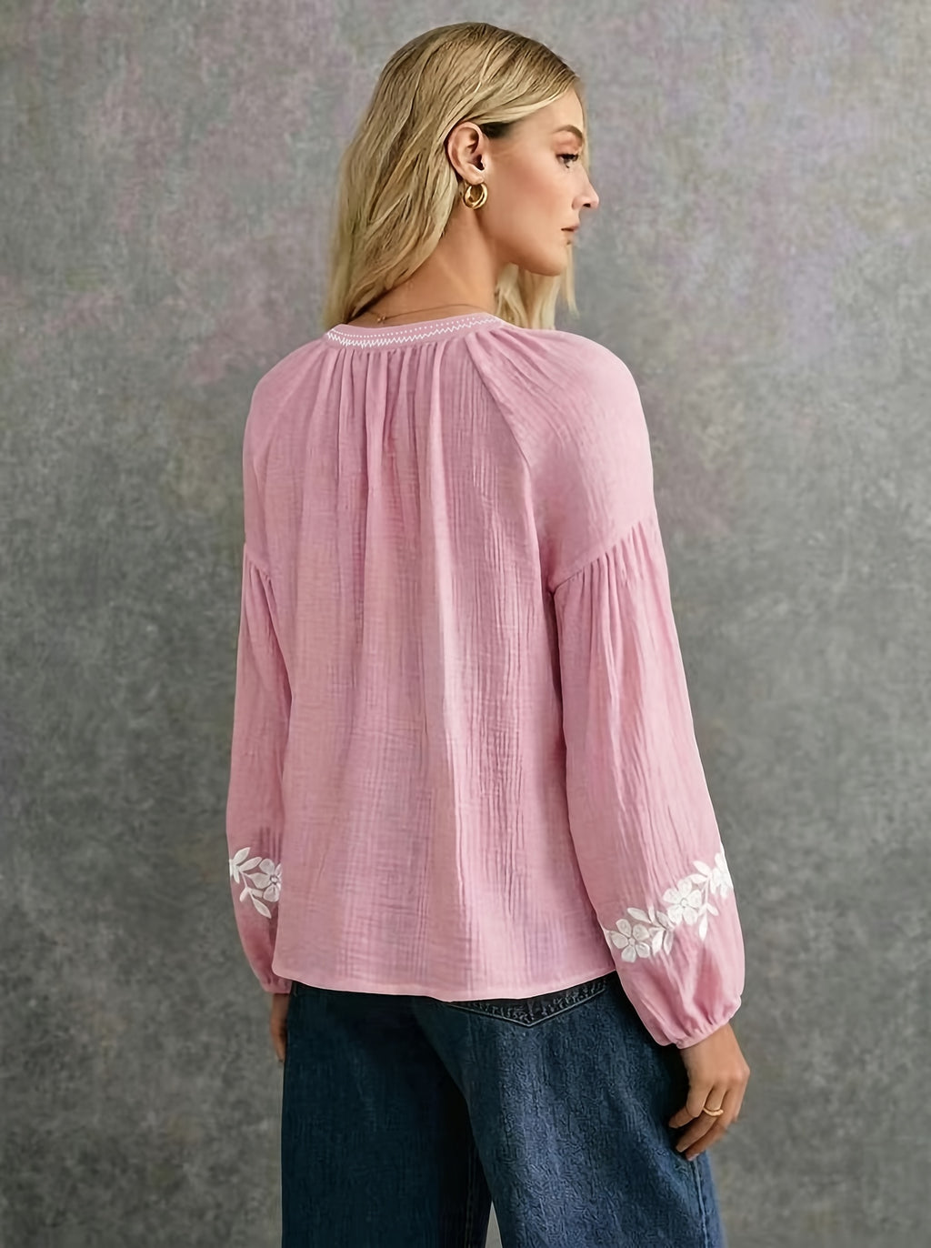 Helya | Lichtgewicht geborduurd etnisch dameshemd – casual blouse met lange mouwen