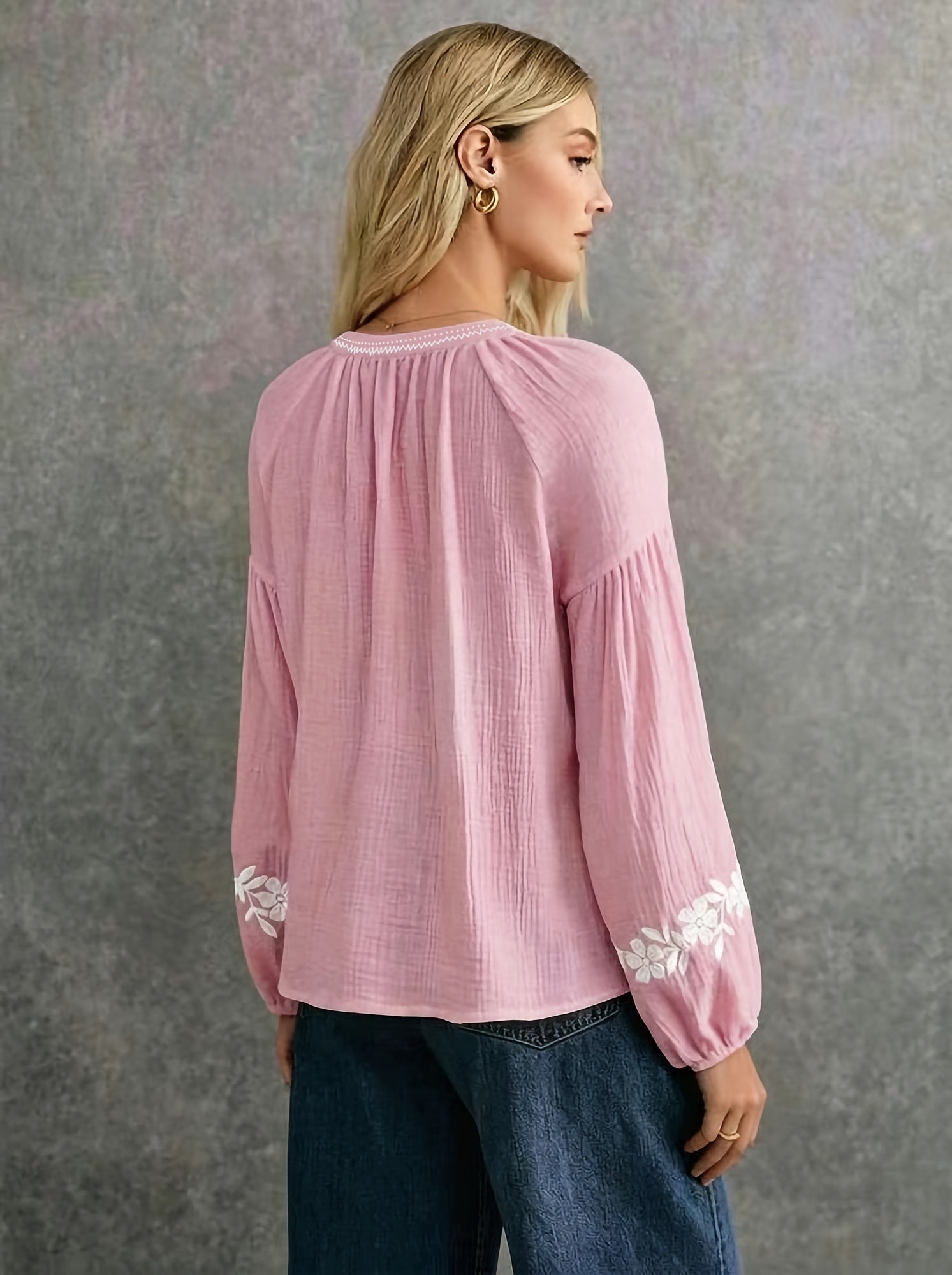 Helya | Lichtgewicht geborduurd etnisch dameshemd – casual blouse met lange mouwen