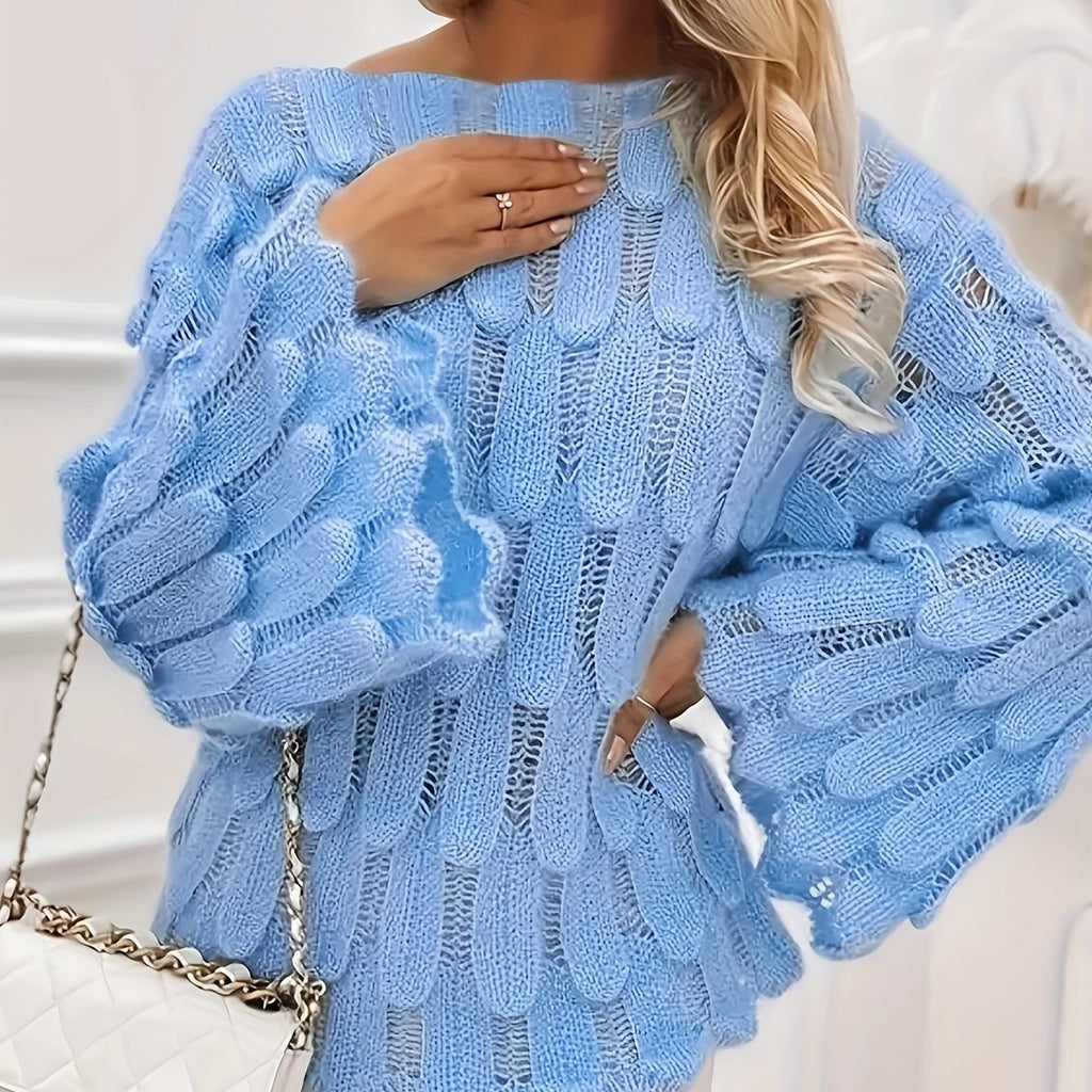 Cazira | Dames Pullover Top met Trompetmouwen – Effen Kleur Chic Casual Gebreide Blouse