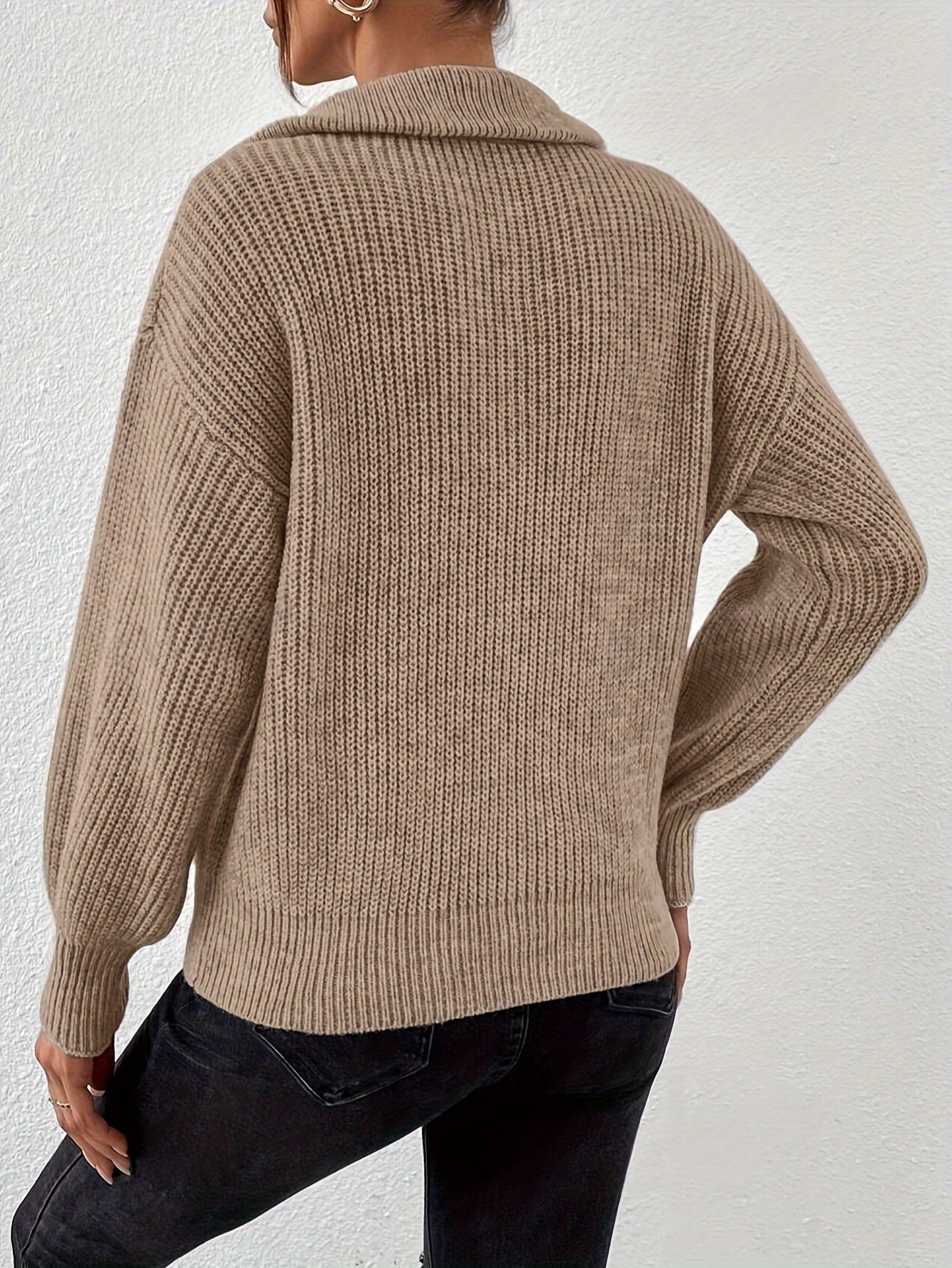 Berna | Dames trui met verlaagde schouders, V-hals en halve rits – Casual elegante