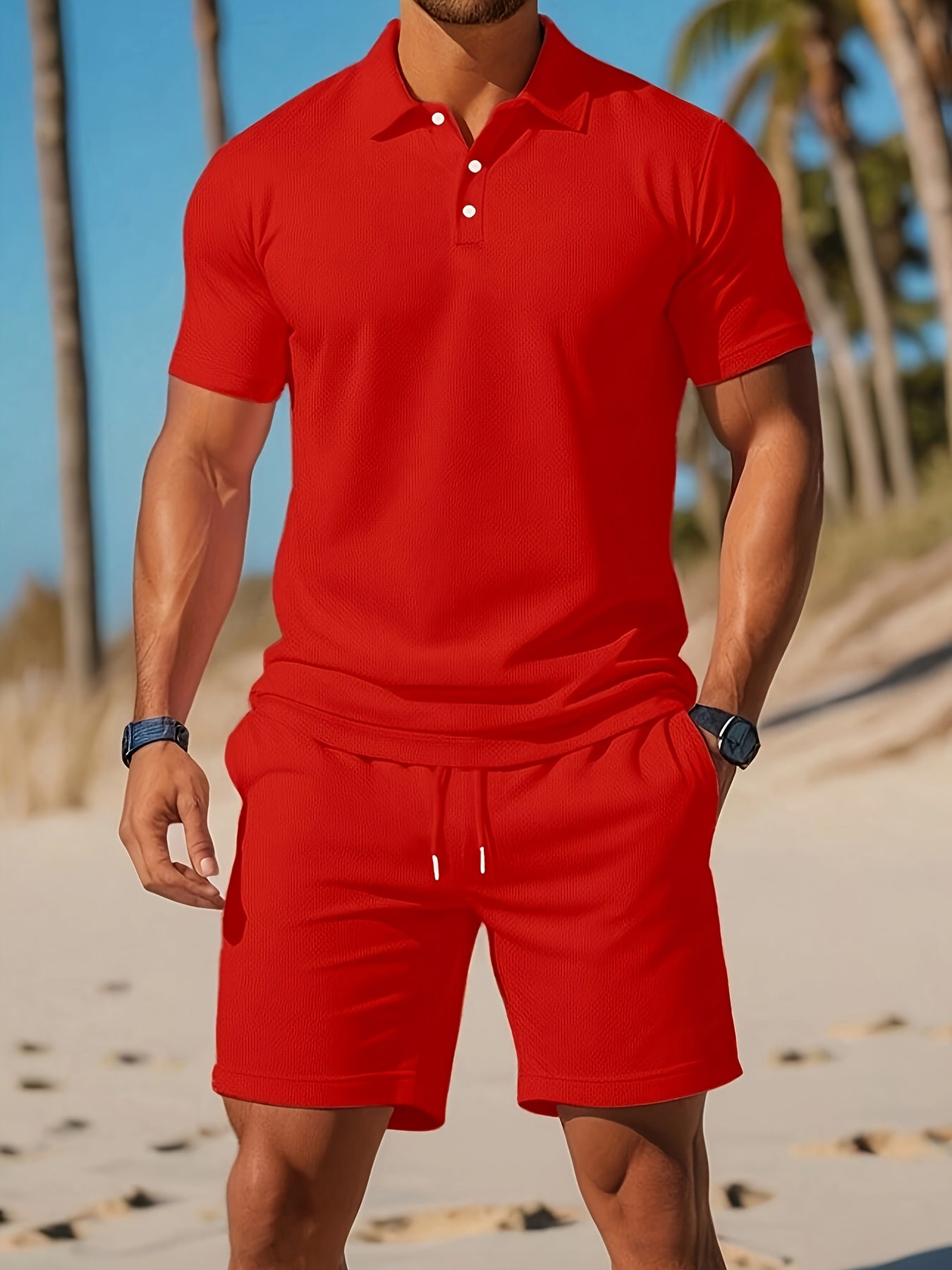 Thorsten | Ensemble polo et short à cordon pour homme, couleur unie - vêtements de sport décontractés