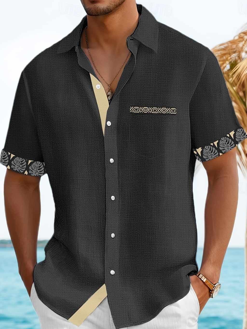 Wrenz | Herenoverhemd met patchworkprint – Casual overhemd met korte mouwen, revers en borstzak