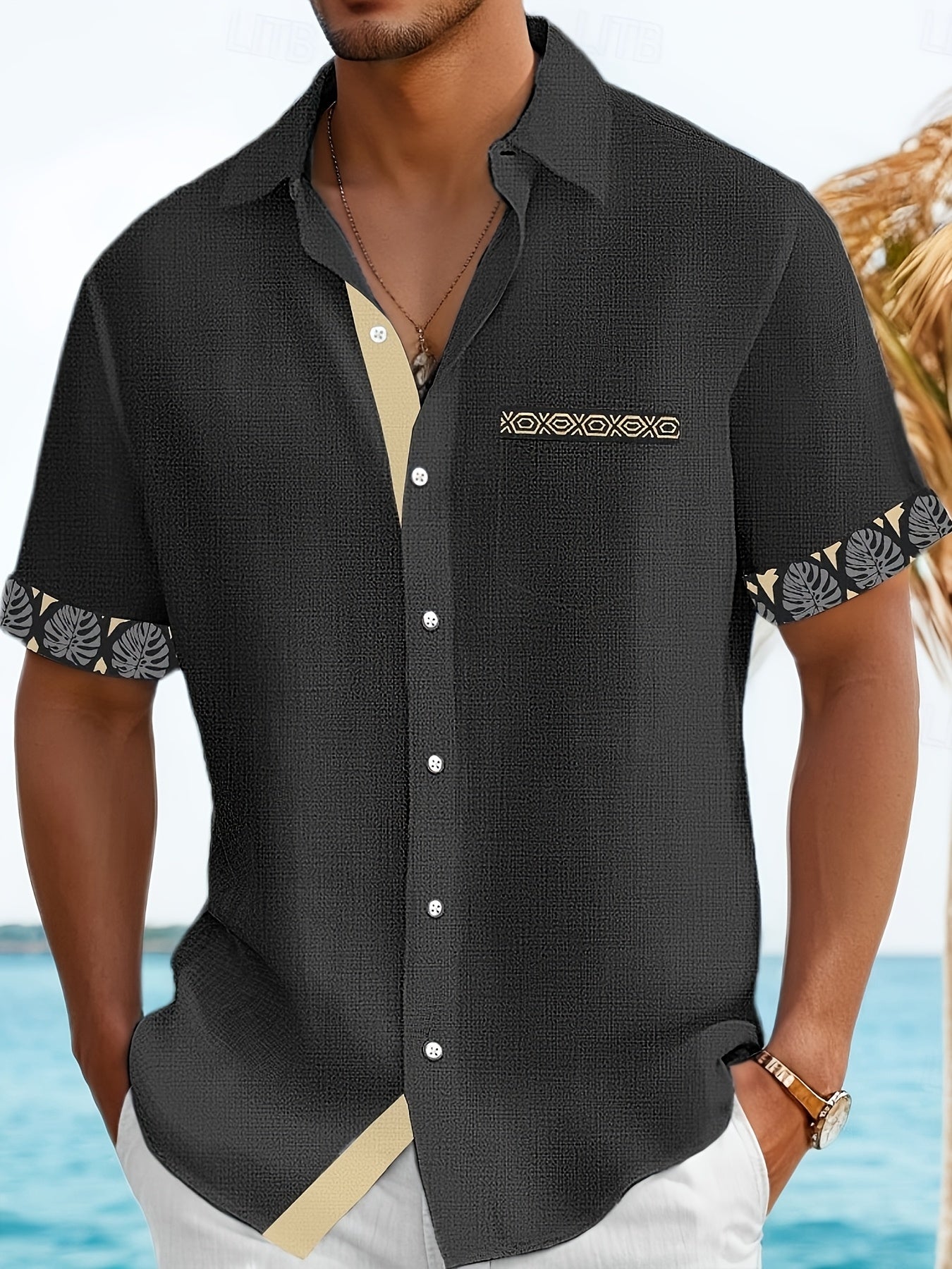 Wrenz | Herenoverhemd met patchworkprint – Casual overhemd met korte mouwen, revers en borstzak