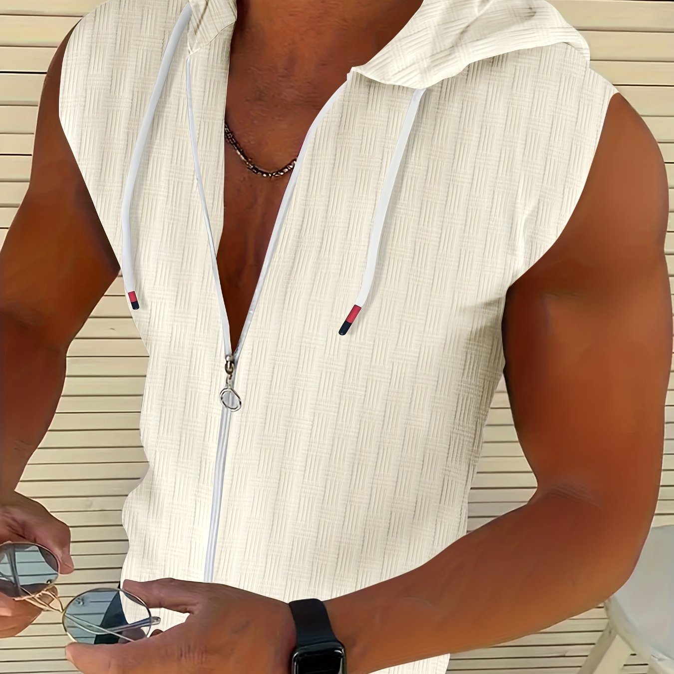 Aldric | Heren mouwloze tanktop met capuchon, zomerse casual pasvorm
