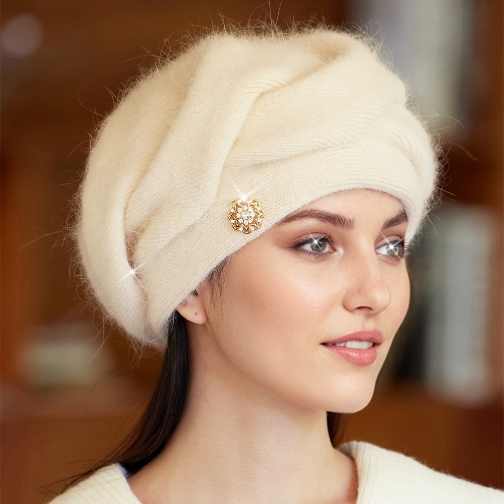 Emina | Bonnet femme en laine mélangée – Bonnet d'hiver chaud en maille