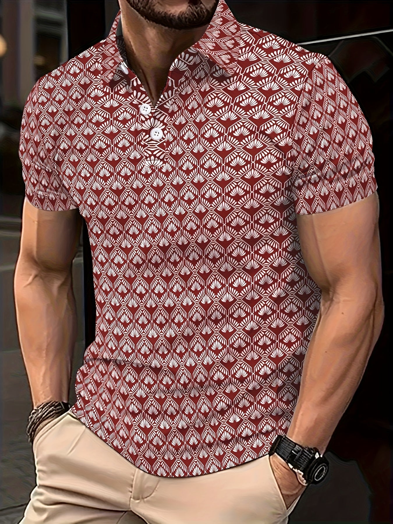 Severin | Herren-Freizeit-Poloshirt – Kurzarm, geometrisches Muster