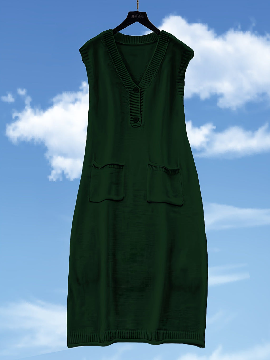 Rylthia | Mouwloze Gebreide Midi Jurk met Zakjes – Layering Tankjurk, Zachte Stretch Knit