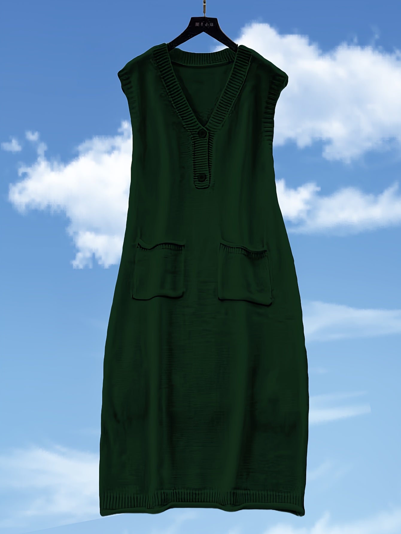 Rylthia | Mouwloze Gebreide Midi Jurk met Zakjes – Layering Tankjurk, Zachte Stretch Knit