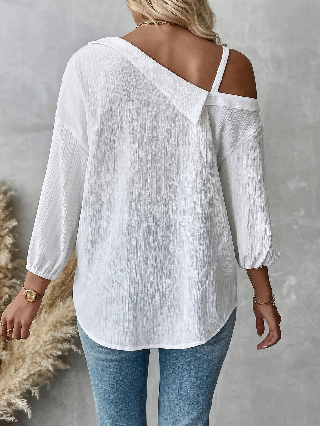 Elthirae | Damesblouse met asymmetrische kraag – Casual blouse met losse pasvorm en verlaagde schouders