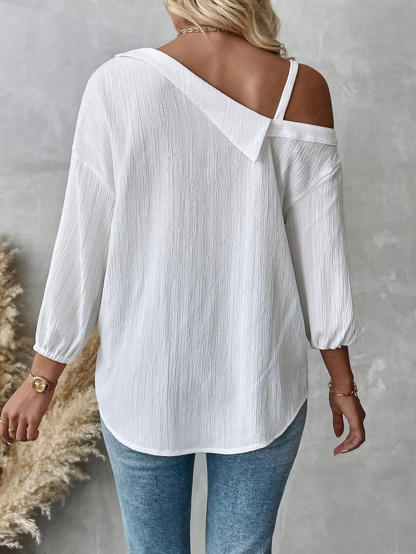 Elthirae | Damesblouse met asymmetrische kraag – Casual blouse met losse pasvorm en verlaagde schouders
