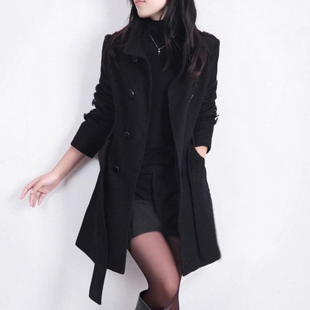 Cassira | Trench-coat femme en laine mélangée, coupe cintrée, croisé, avec ceinture
