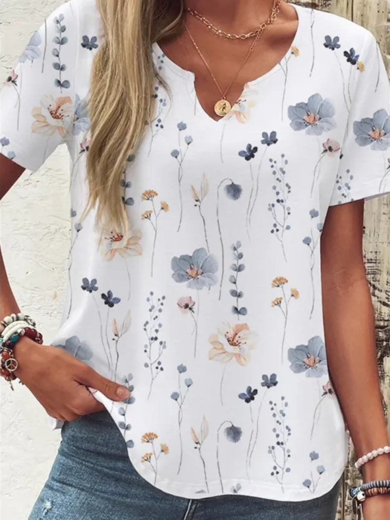Lucrezia | Kurzarmbluse mit Blumenmuster für Damen – Stilvolles Top