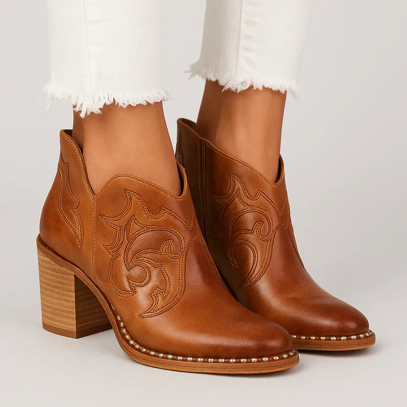 Azmirelle | Western enkellaarzen voor dames – Veganistische leren cowboylaarsjes