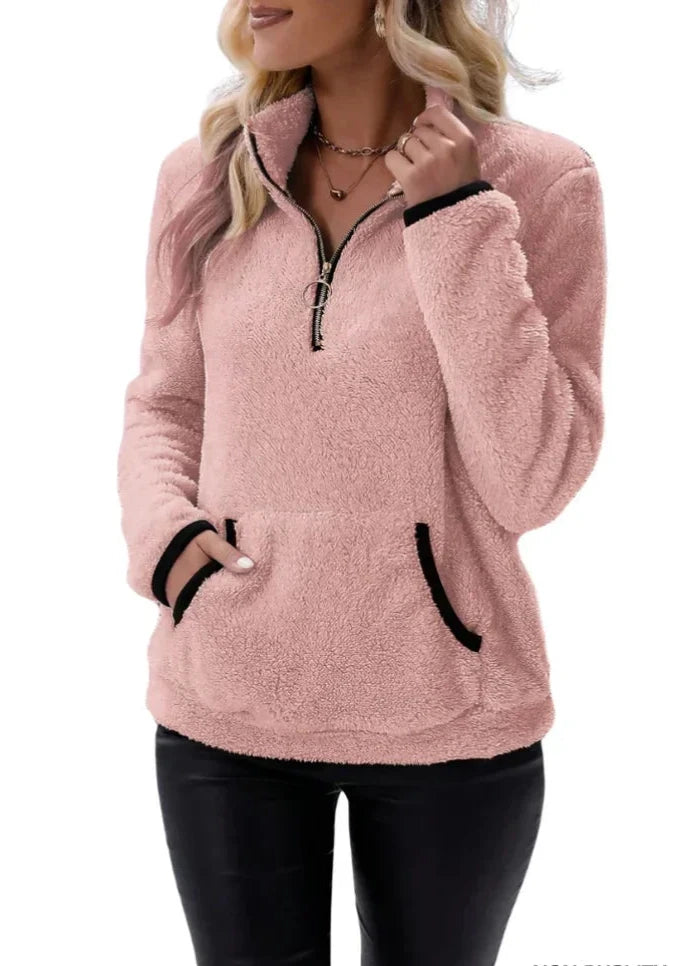 Eilina | Sherpa-Pullover mit Stehkragen und halbem Reißverschluss – weiches, warmes und bequemes Winteroberteil