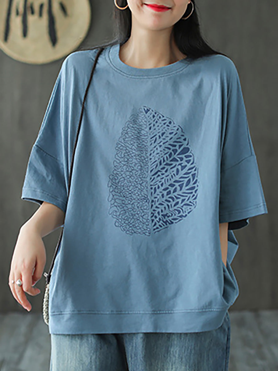 Noctira | Zomer-T-shirt met halflange mouwen en bladerenprint voor dames