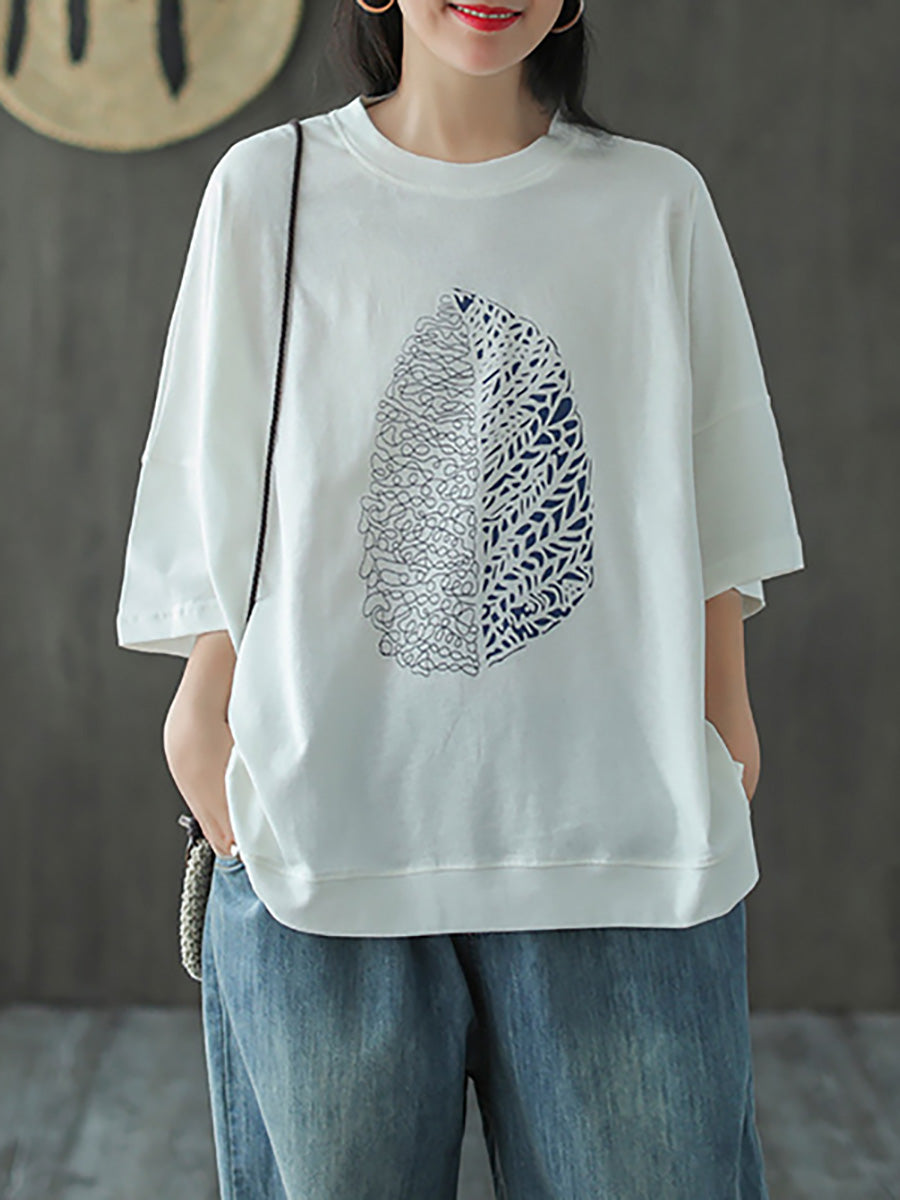 Noctira | Zomer-T-shirt met halflange mouwen en bladerenprint voor dames