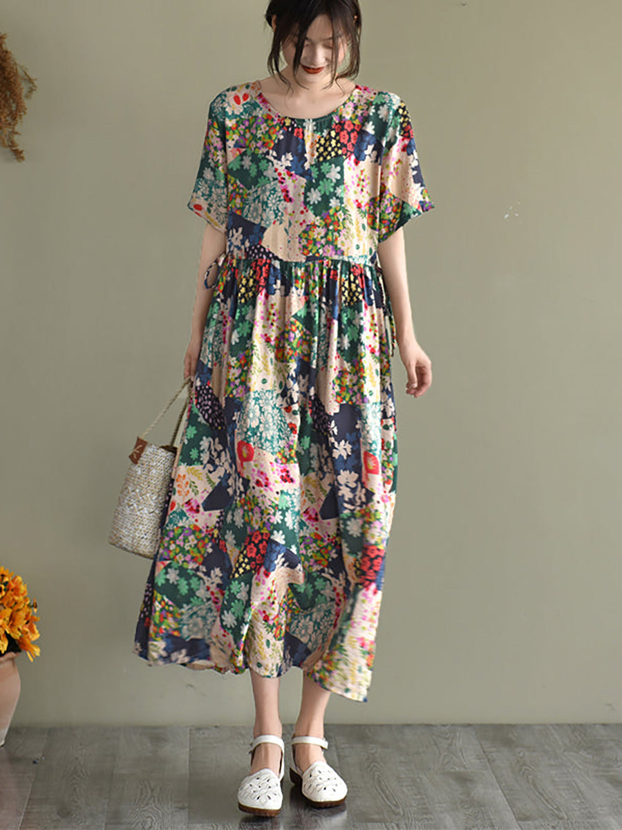 Orlielle | Zomerjurk met bloemenprint voor dames in grote maten – korte mouwen, losse pasvorm