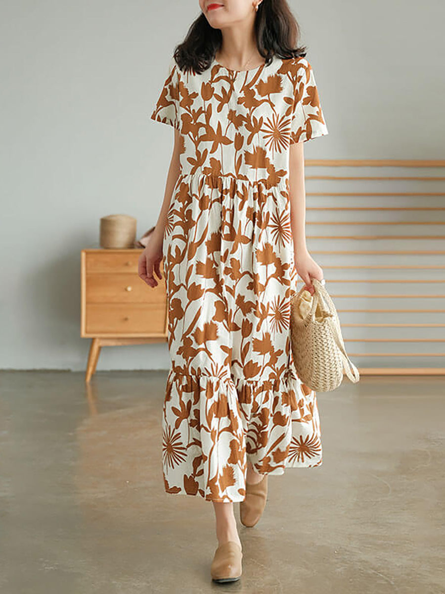Enyra | Zomerse katoenen zomerjurk met ronde hals en bloemenprint voor dames met een grotere maat