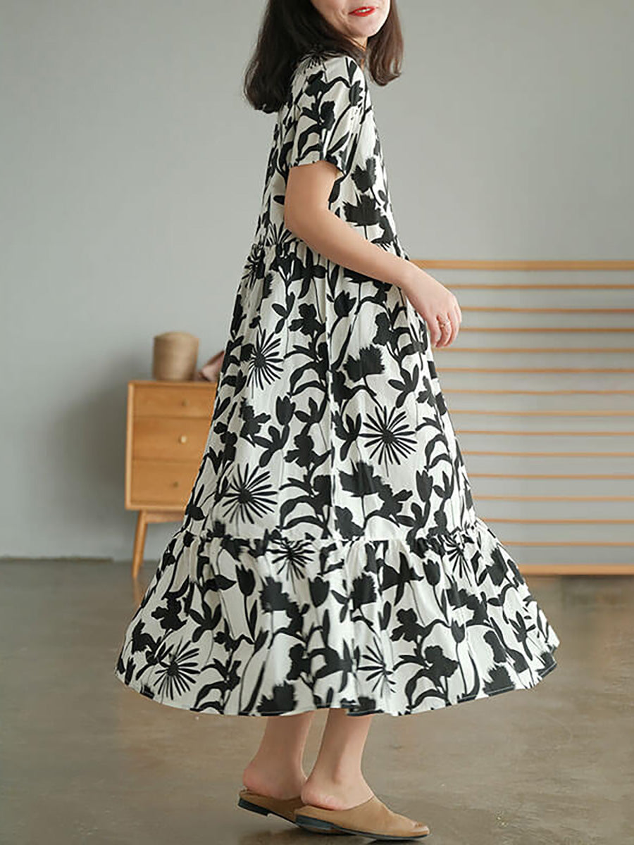 Enyra | Zomerse katoenen zomerjurk met ronde hals en bloemenprint voor dames met een grotere maat